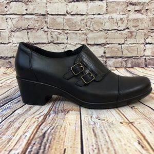 Clarks Black Slip on Shoes Buckles SZ 9 M